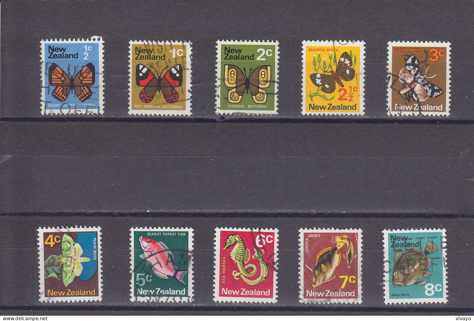 NEW ZEALAND - O / FINE CANCELLED - 1970/1971 - BUTTERFLIES , FISHES -  Yv. 508/16, 518  -  Mi. 517/25, 527 - Oblitérés