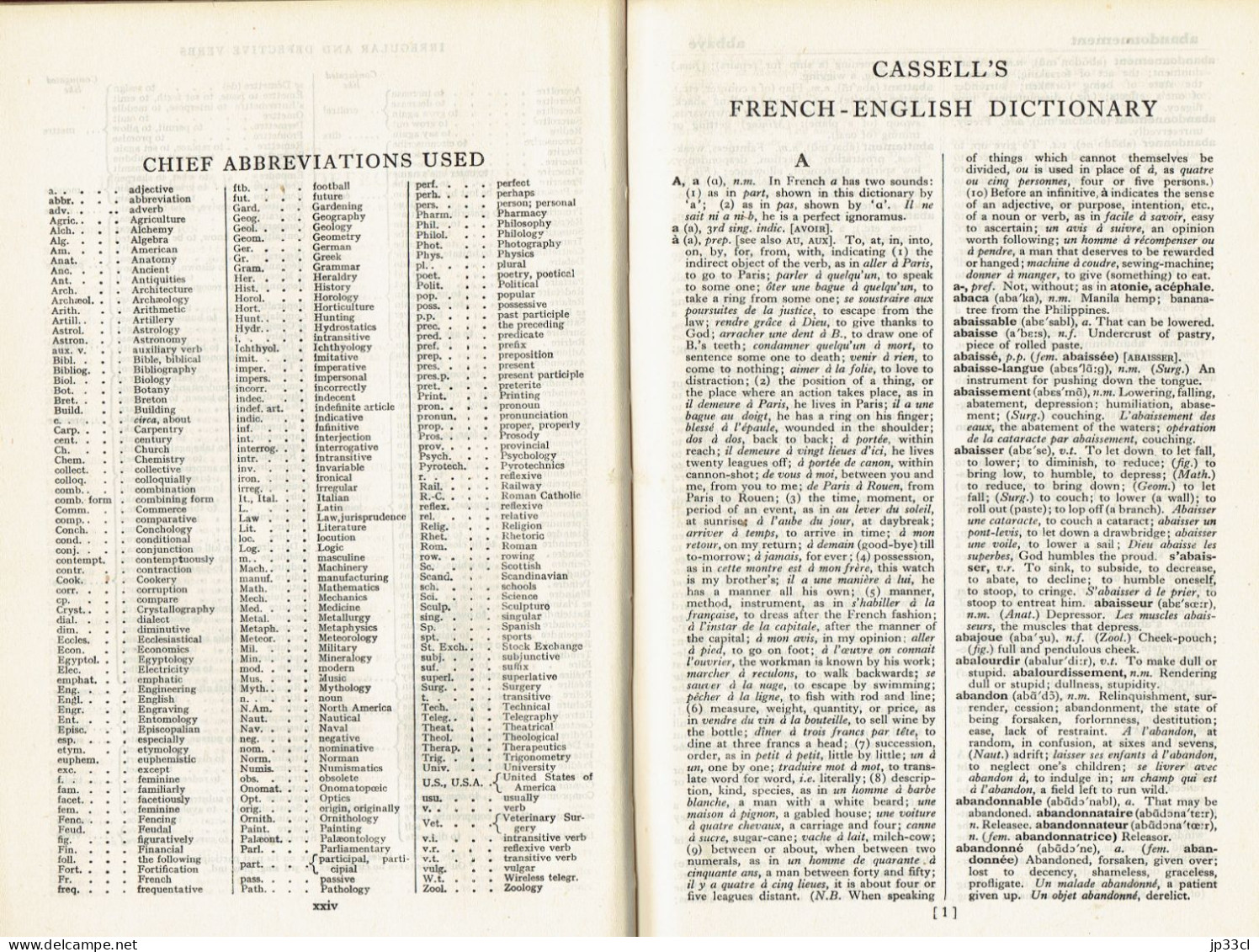 Cassell's French-English / English-French Dictionary (25th Edition, 1954) - Culture