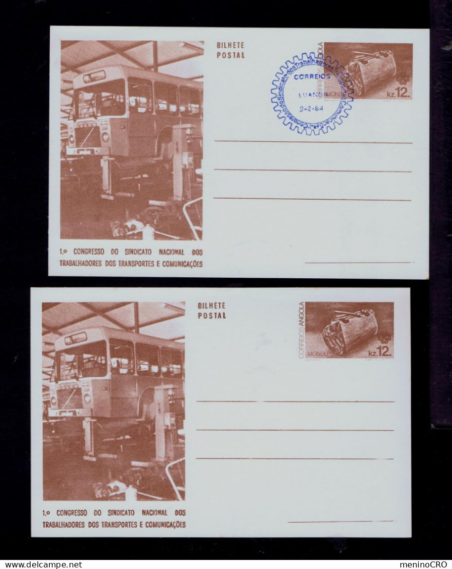 Gc8113 ANGOLA Mechanic Usine Factories Postal Stationery Cong.national Workers Sindical Transports Communications Music - Busses