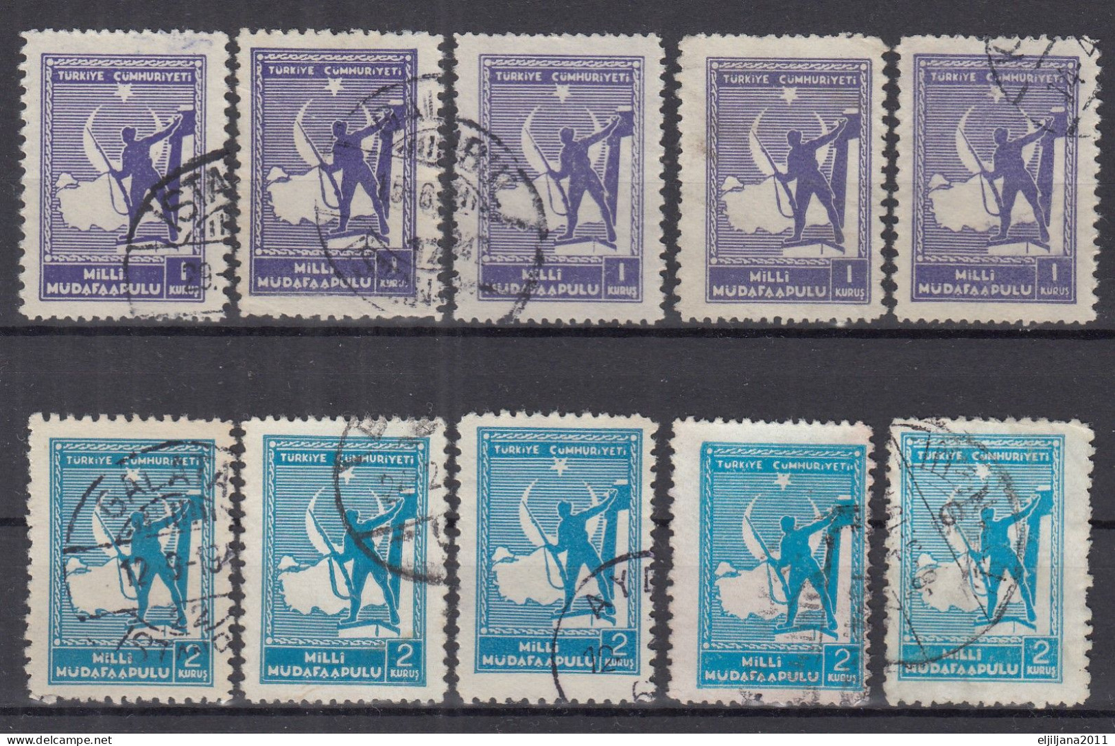 Action !! SALE !! 50 % OFF ⁕ Turkey 1941 ⁕ Compulsory Surcharge Stamps / National Defense Tax / Soldier / Map ⁕ 10v Used - Charity Stamps