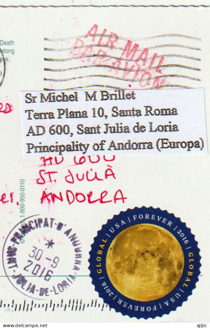 USA. MOON MAP. Global Forever Stamp.WONDERS OF AMERICA.DEATH VALLEY.Scotty's Castle,sent To Andorra - Autres & Non Classés