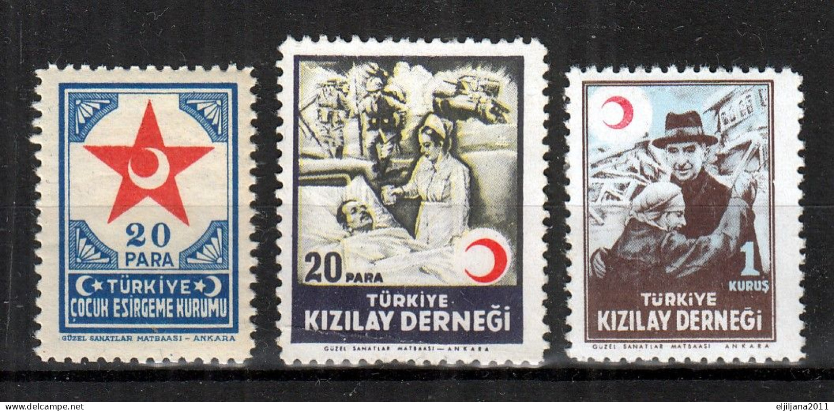 Action !! SALE !! 50 % OFF ⁕ Turkey 1943 - 1947 ⁕ Compulsory Surcharge Stamps / Charity Stamps ⁕ 3v Unused (MNH, NG, MH) - Charity Stamps