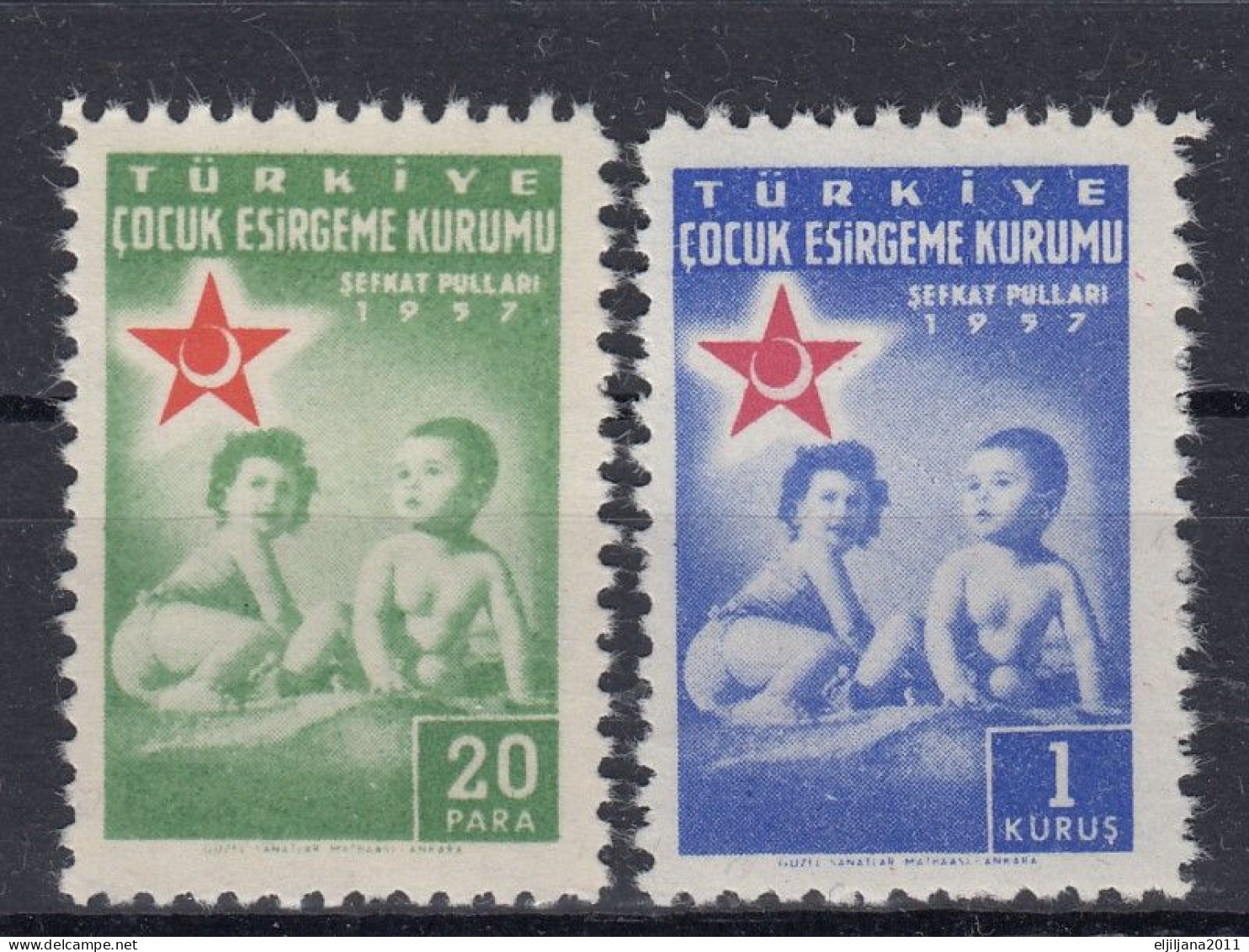 ⁕ Turkey 1957 ⁕ Two Small Children / Charity Stamps / Children's Help ⁕ 2v MNH - Liefdadigheid Zegels