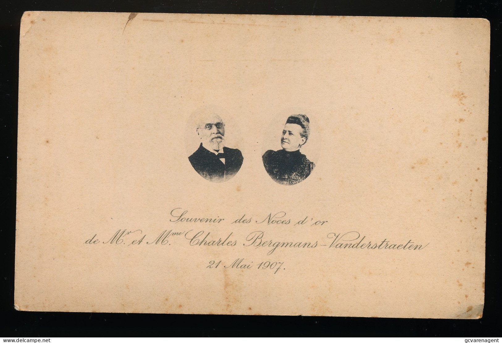 SOUVENIR DES NOCES D'OR Mr ET Mme CH.BERGMANS - VANDERSTRAETEN 21 MAI 1907  16 X 10 CM   2 SCANS - Wedding
