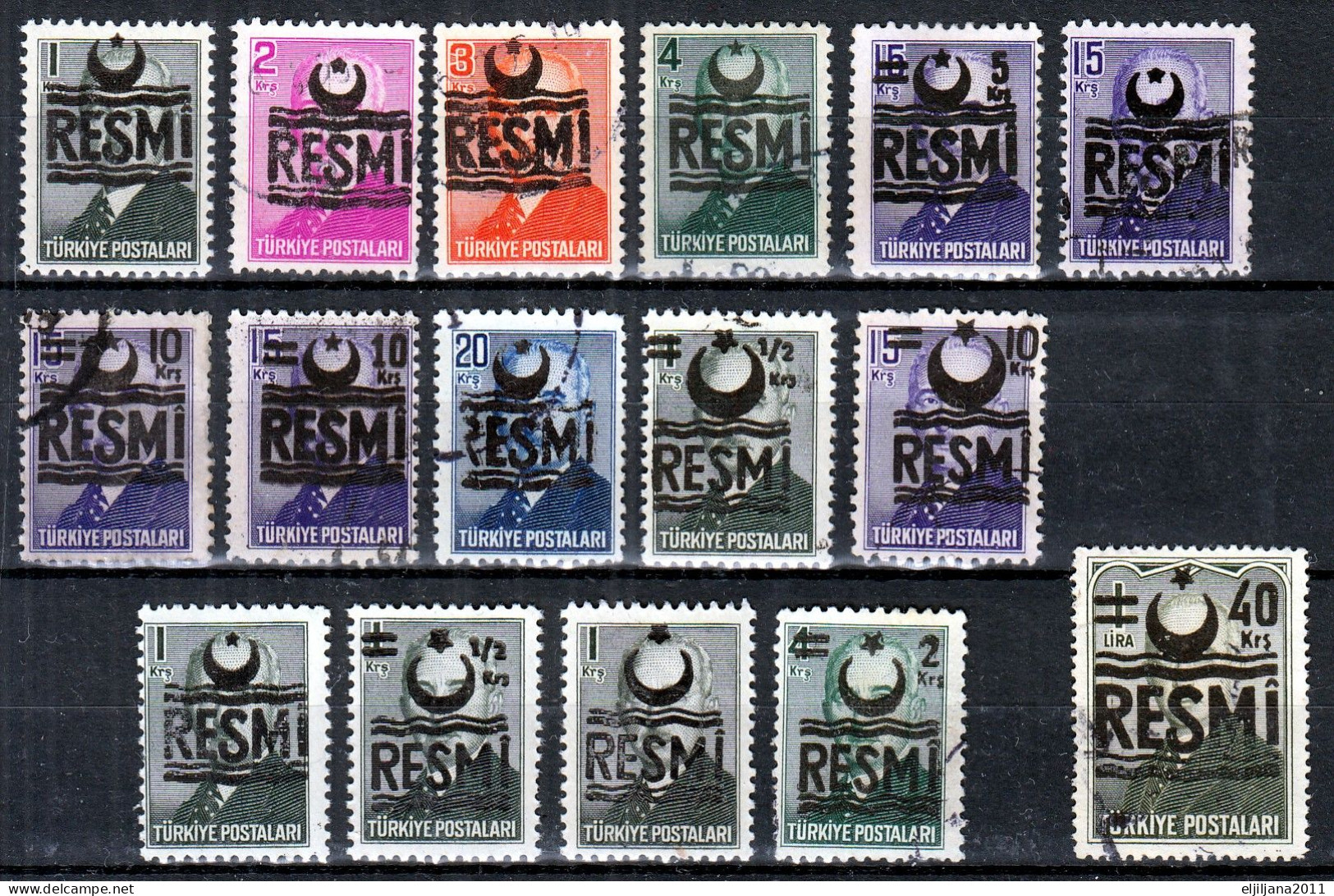 ⁕ Turkey 1951 - 1957 ⁕ RESMI Overprint On Ismet Inonu / Official - Dienstmarken ⁕ 32 Different / Used & MNH - Official Stamps