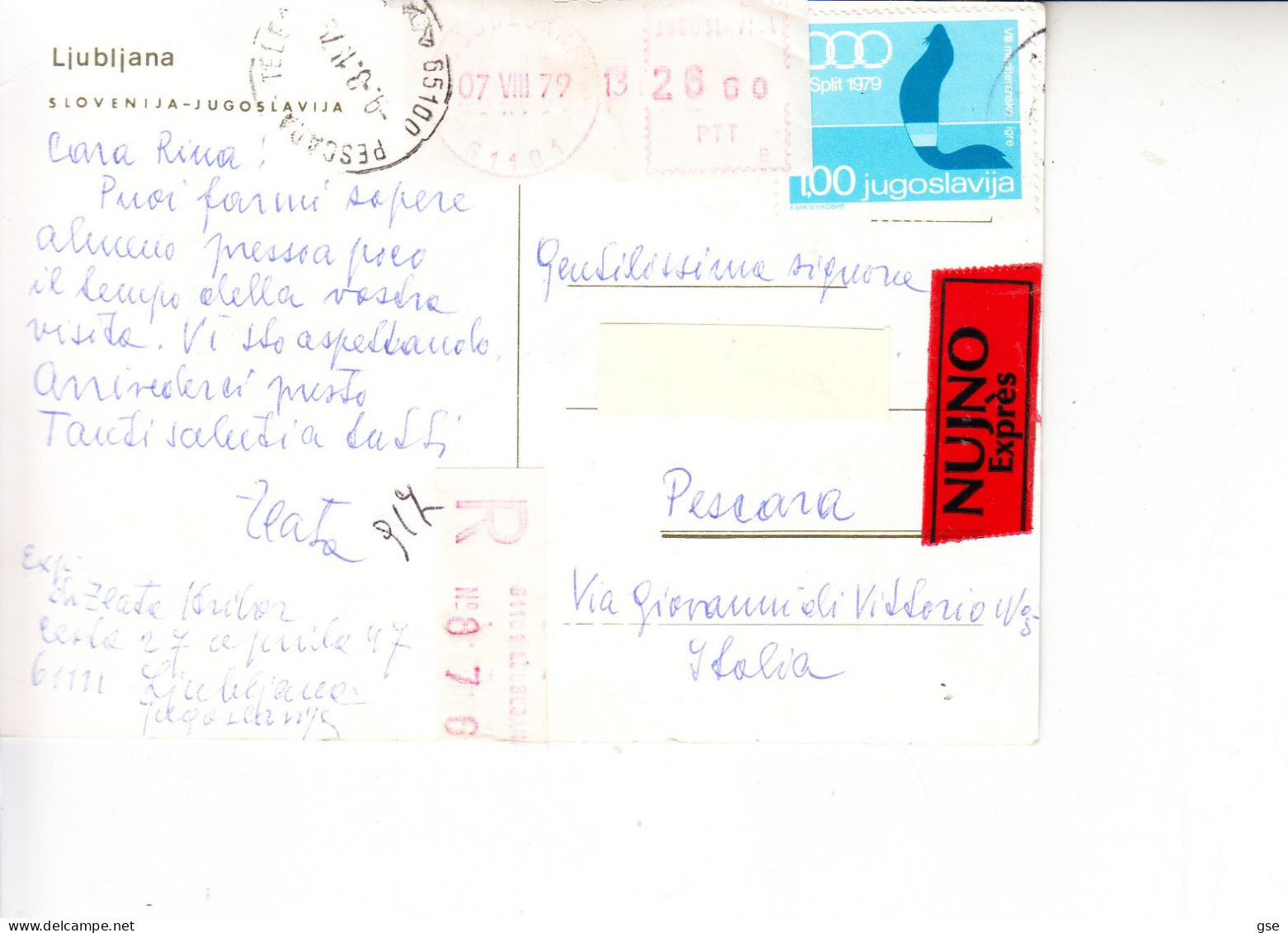 UGOSLAVIA 1979 - Cartolina Raccomandata-espresso Per L'Italia - Storia Postale