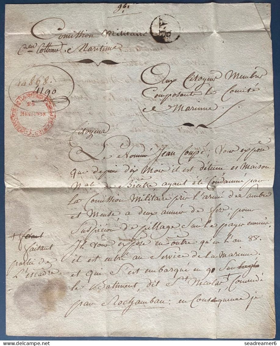 Lettre 11 Juil 1795 De La PRISON De BICETRE Marque " 60 / MonB " D'un Prisonnier Plaidant Sa Cause Au Comité Maritime RR - ....-1700: Precursores