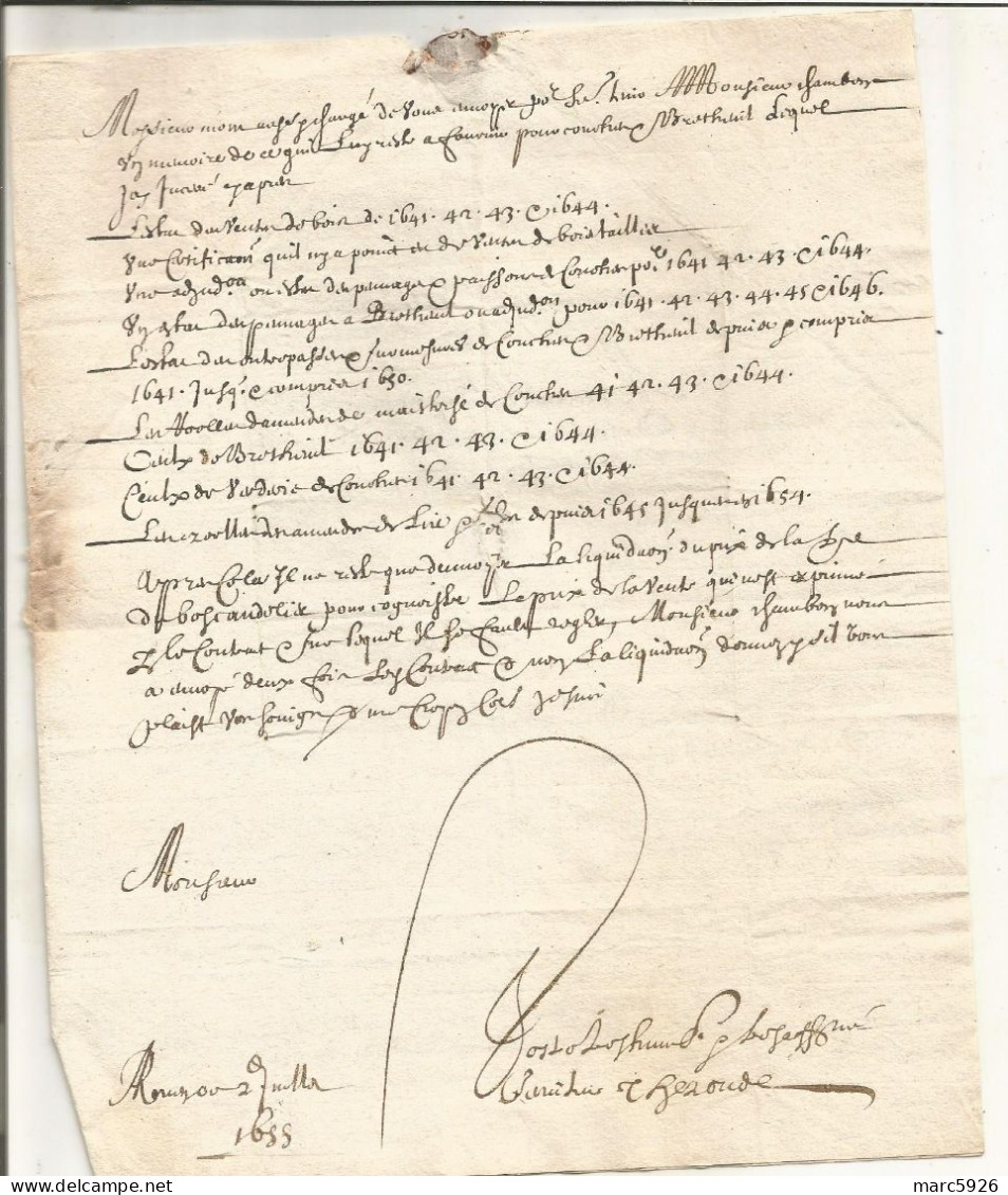 ANCIEN LETTRE AU TRESORIIER BARTHOQUIN DUCHESSE DE BOUILLON AVEC CACHET DE CIRE DATE 1655 N°98 - Historische Personen