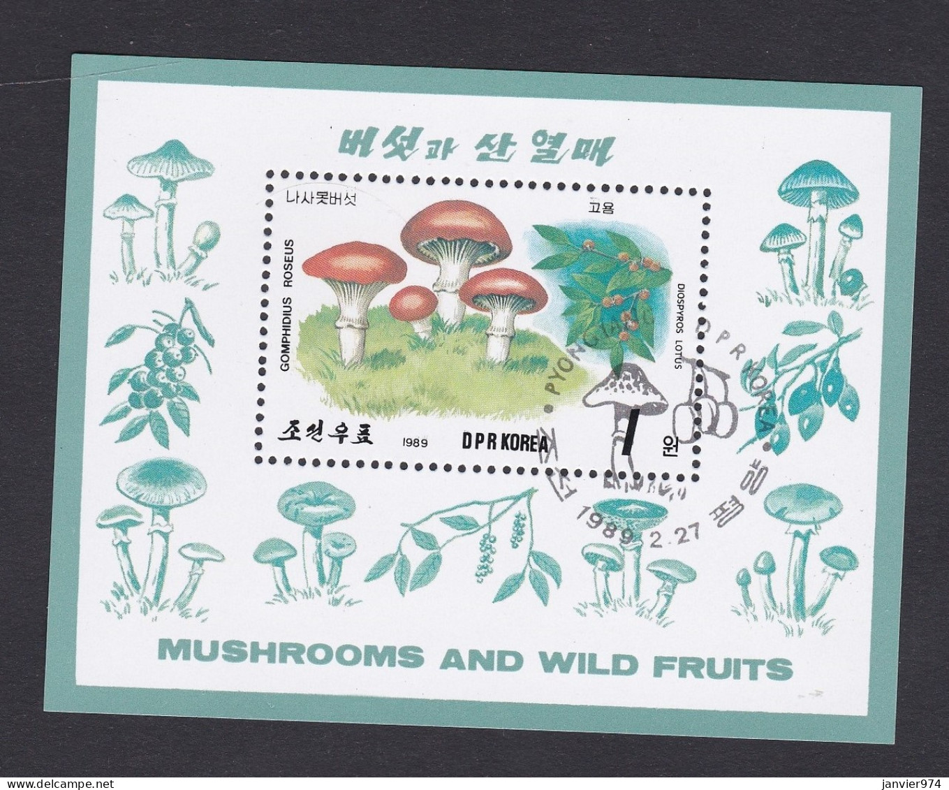 Corée 1989 , Bloc,  Mushrooms And Wild Fruits, , Voir Scan Recto Verso - Corea Del Nord