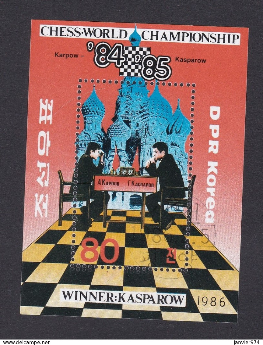 Corée 1986 , Bloc, Championnat Du Monde Jeux Echec , Karpov Et Kasparov  , Voir Scan Recto Verso - Corea Del Nord