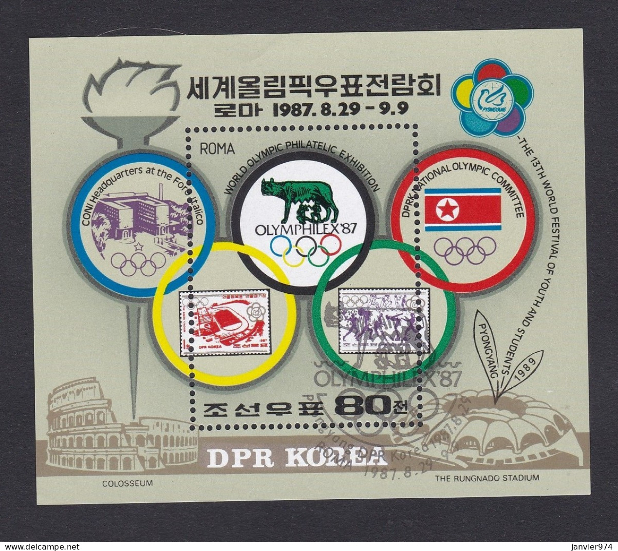 Corée 1987 , Bloc, International Stamp Exhibition OLYMPHILEX '87 , Voir Scan Recto Verso - Corea Del Nord