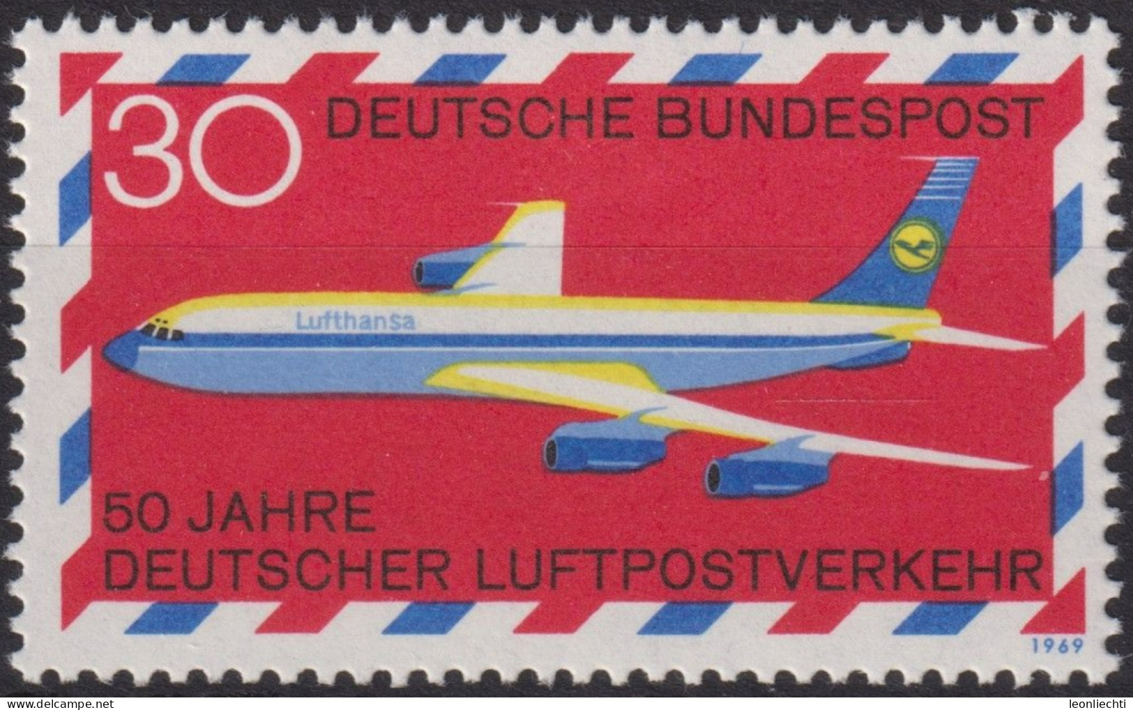 1969 Deutschland > BRD, ** Mi:DE 577, Sn:DE 994, Yt:DE PA2, " Boeing 707" - Francobolli