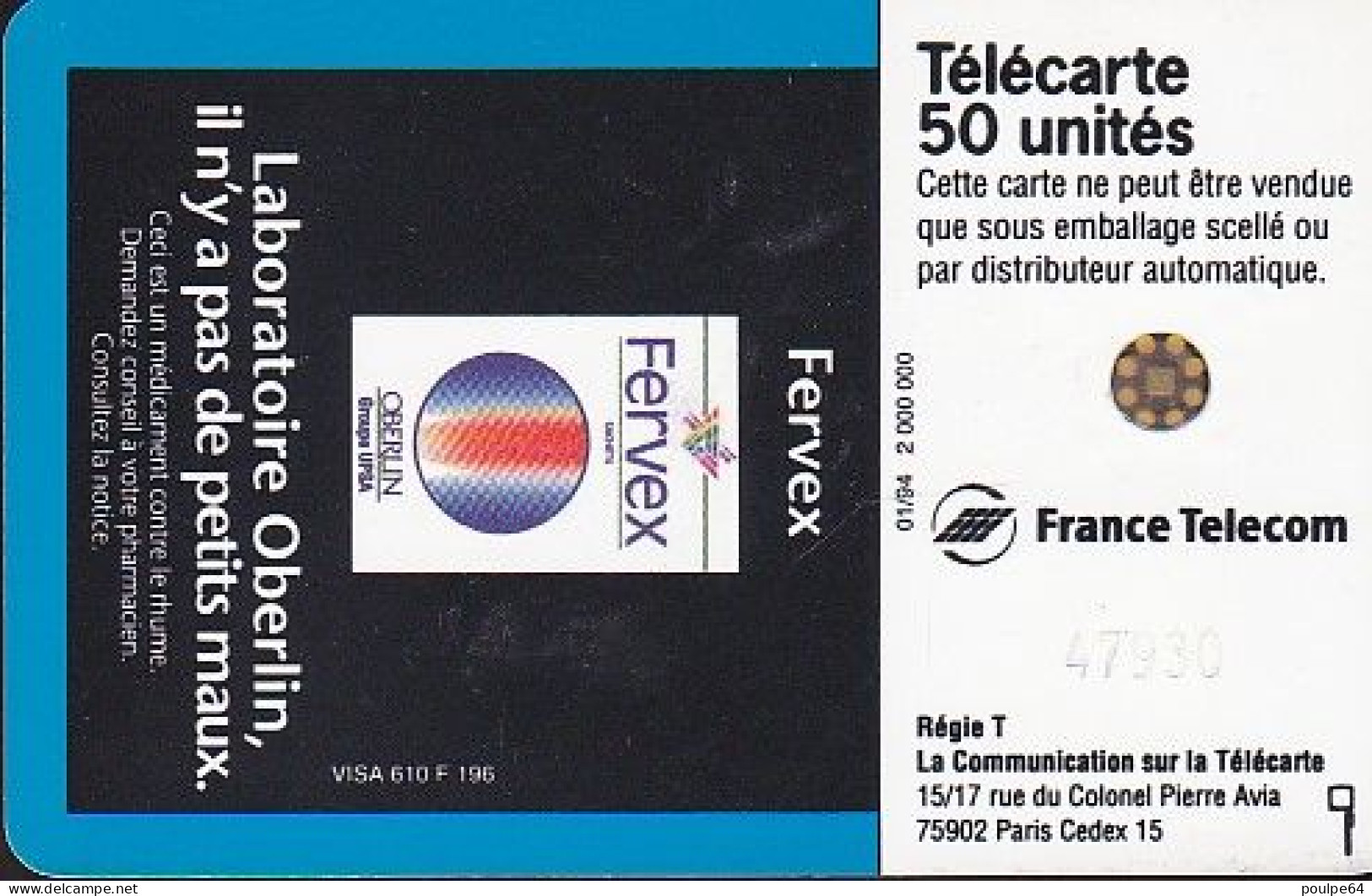 F454 - 01/1994 - ORBELIN BLEUE - 50 SC5an (verso : N° Impacts) - 1994