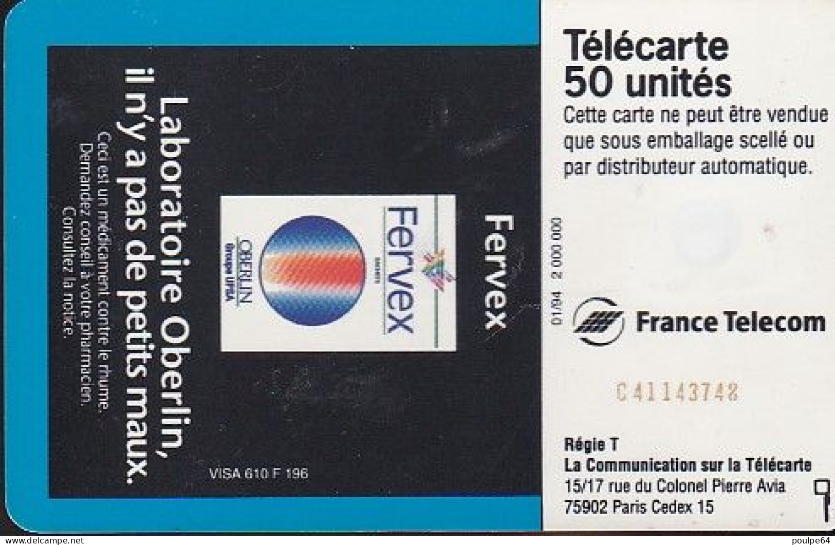 F454A - 01/1994 - ORBELIN BLEUE - 50 SC5an (verso : N° Impacts) - 1994