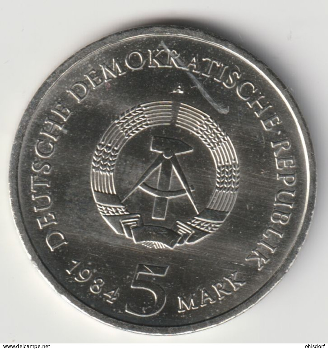 DDR 1984: 5 Mark, Rathaus Leipzig, KM 96 - 5 Marcos