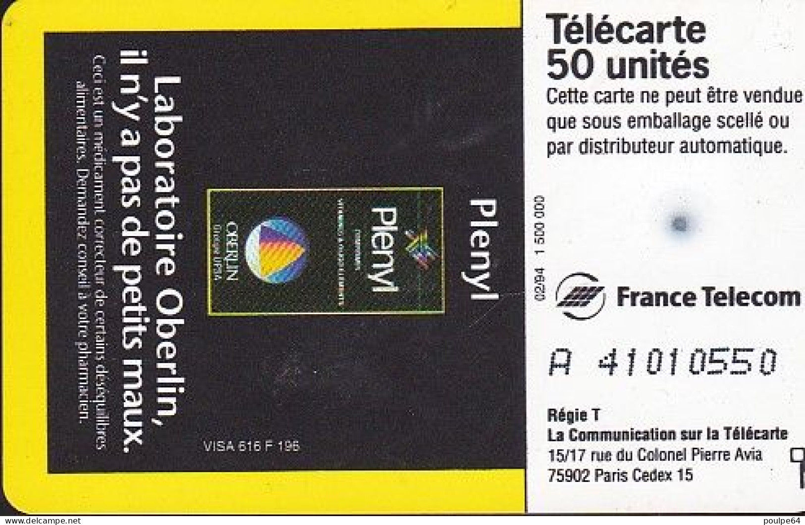 F455A - 02/1994 - ORBELIN JAUNE - 50 SO5 (verso : N° Penchés) - 1994