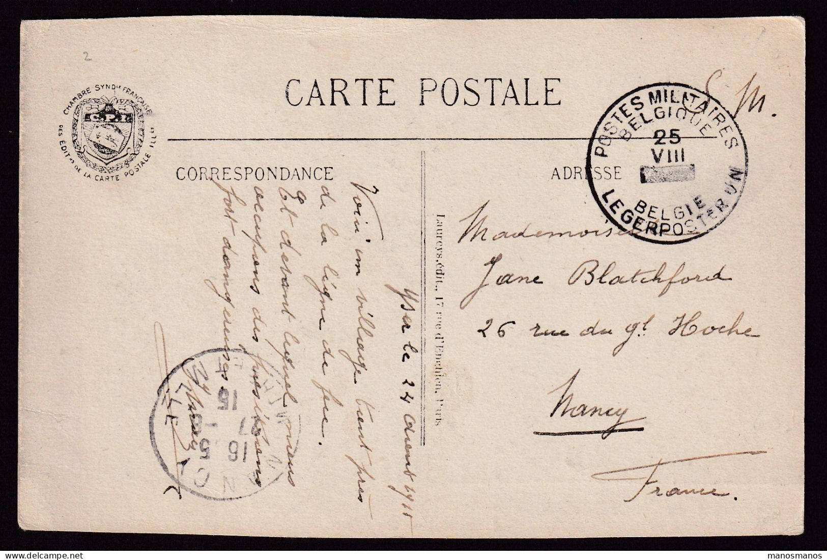 DDFF 032 -- Armée Belge Sur L' Yser - Carte-Vue De PERVYSE 1915 - PMB Année Barrée - TB Texte "Village Devant Lequel ... - Niet-bezet Gebied