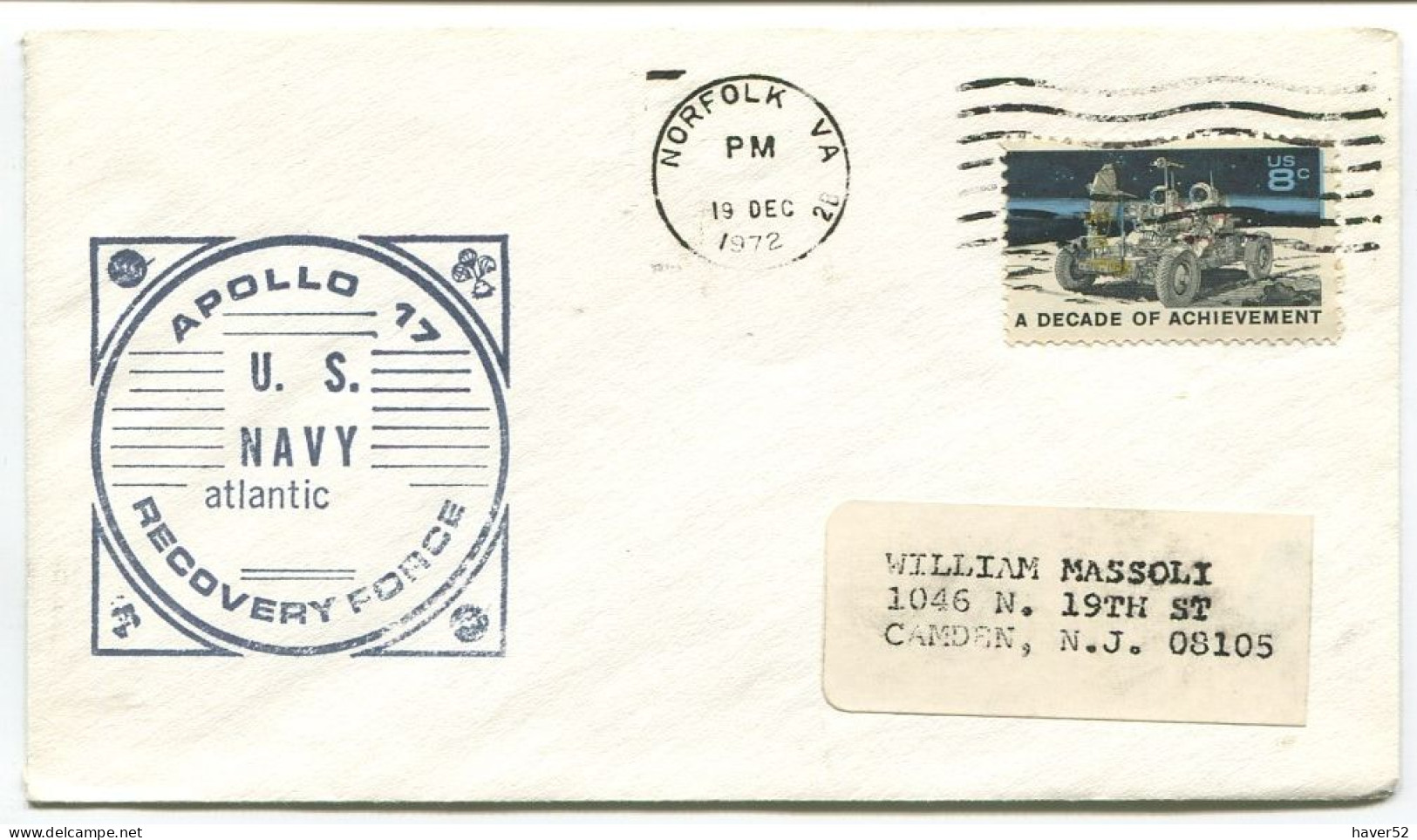 Apollo 17 U.S. NAVY RECOVERY FORCE - Cover 1972 - Autres & Non Classés