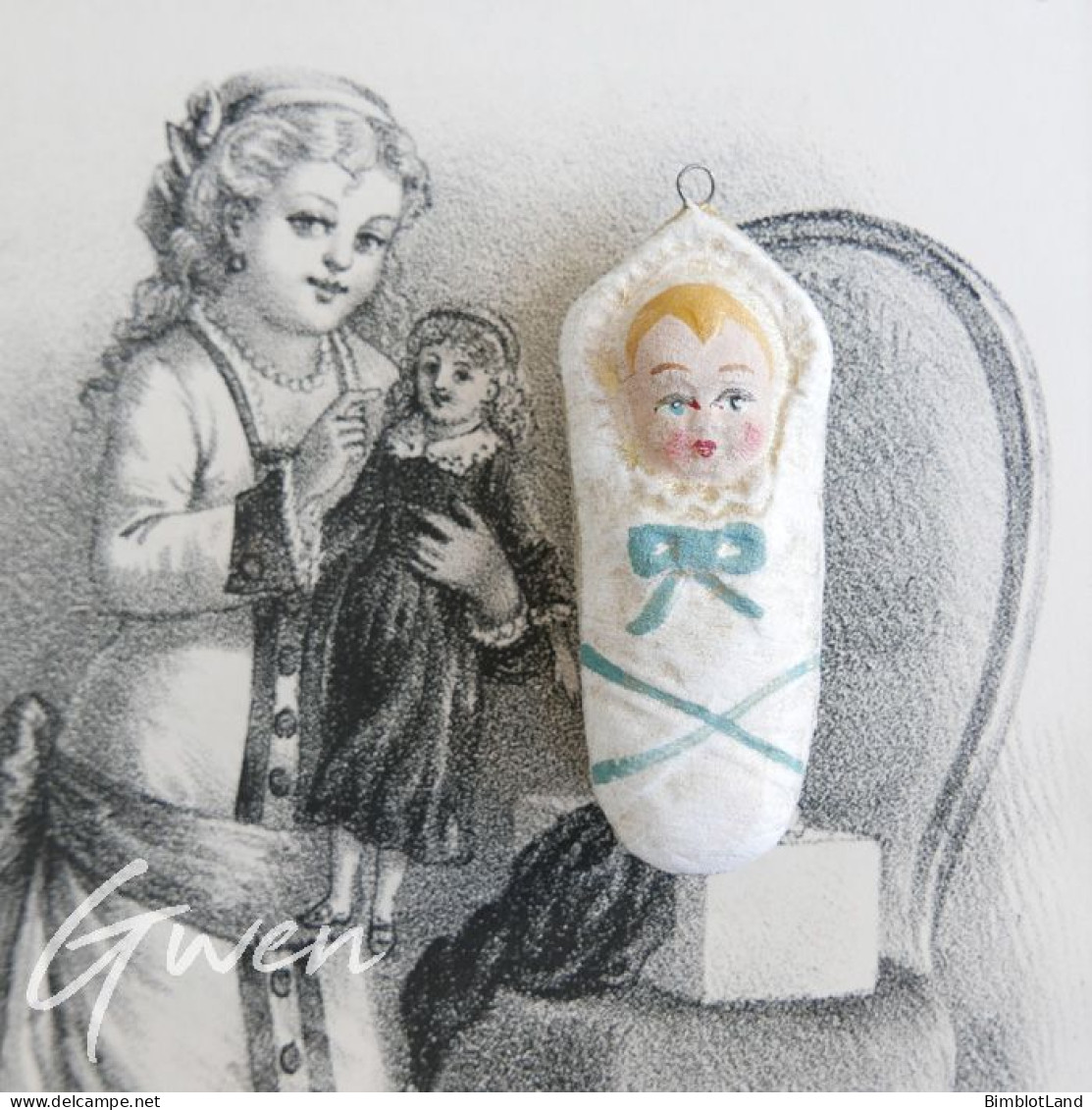 Bébé Emmailloté En Papier Maché, Ancien Ornement De Sapin De Noël, Décoration Allemande à Suspendre - Autres & Non Classés