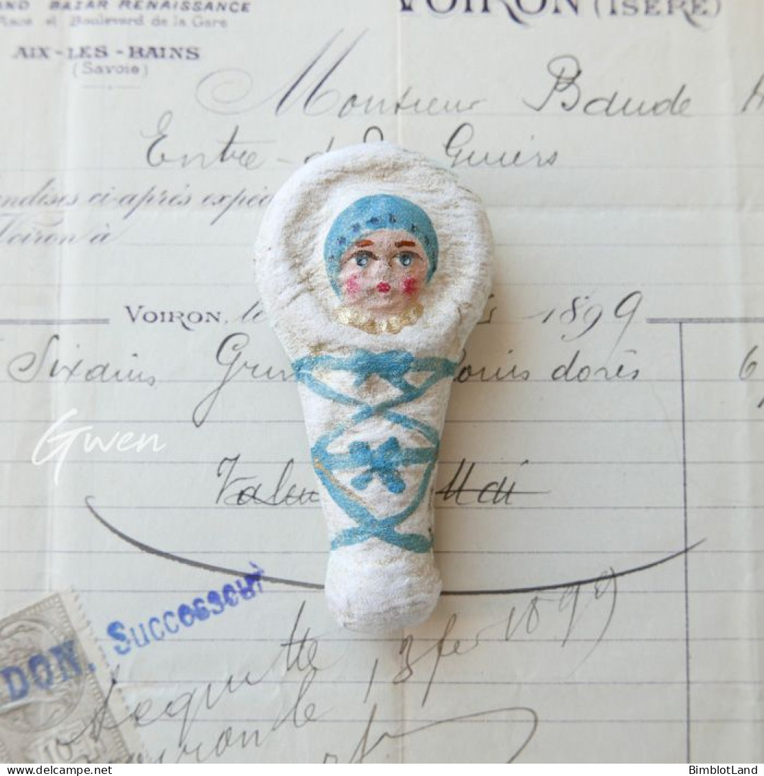 Bébé Emmailloté En Papier Maché, Ancien Ornement De Sapin De Noël, Décoration Allemande à Suspendre - Other & Unclassified