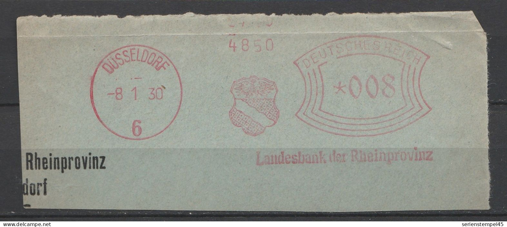 Deutsches Reich Briefstück Mit Freistempel Düsseldorf 1930 Landesbank Der Rheinprovinz - Machines à Affranchir