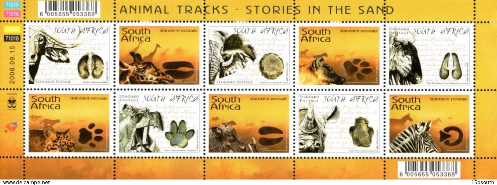 South Africa - 2006 Animal Tracks Sheet (**) # SG 1600a , Mi 1715-1724 - Neufs