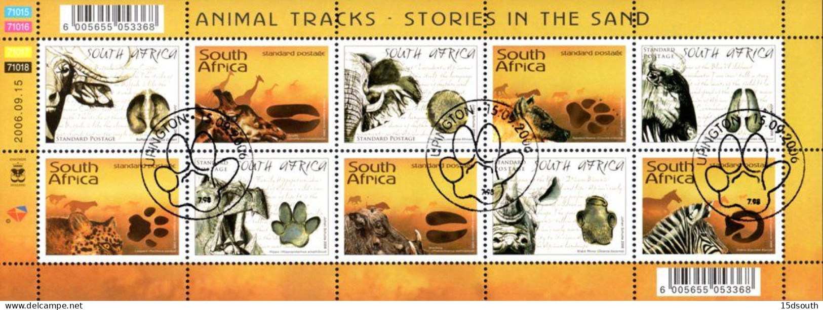 South Africa - 2006 Animal Tracks Sheet (o) # SG 1600a , Mi 1715-1724 - Unused Stamps