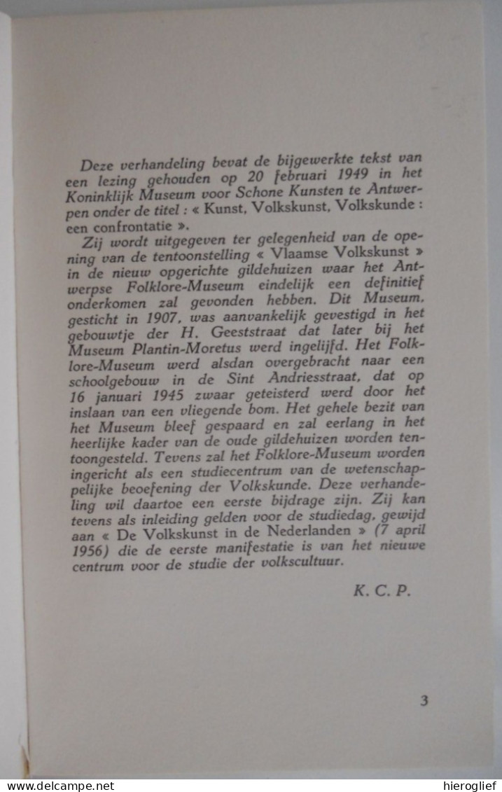 OVER VOLKSKUNST Door Dr. K.C. Peeters 1956 Kunst Volkskunde Heemkunde Folklore - Geschichte