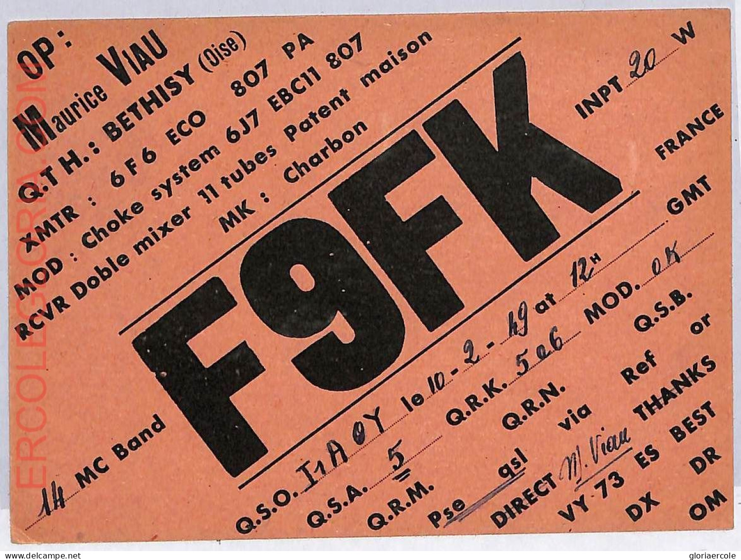 Ad9069 - FRANCE - RADIO FREQUENCY CARD   - 1949 - Radio