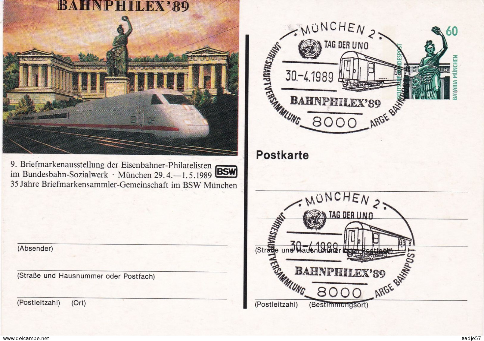 Germany Deutschland  Bahnphilex 1989 Arge Bahnpost 30-04-1989 - Cartes Postales Privées - Oblitérées