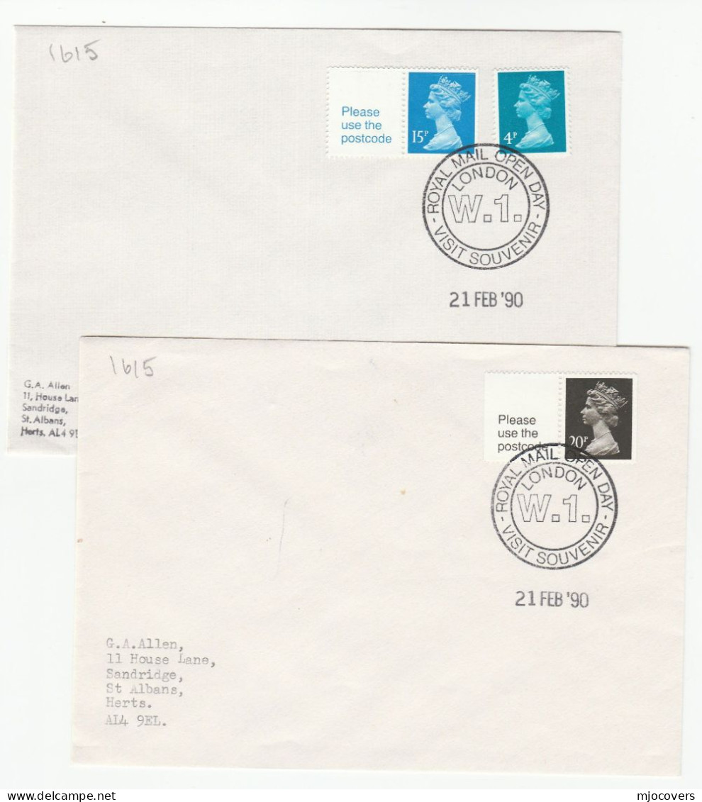 2 Diff 1989  ROYAL MAIL OPEN DAY W1  With POSTCODE SELVEDGE Stamps EVENT COVERS Cover GB Post Sorting Office Visit - Brieven En Documenten