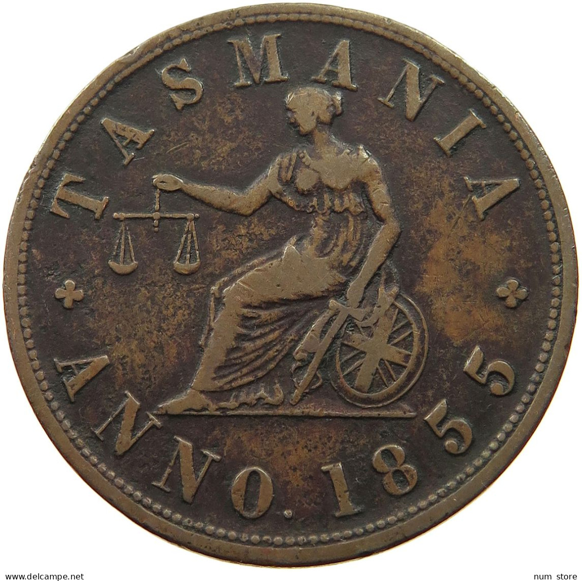 AUSTRALIA PENNY TOKEN 1855 Victoria (1837-1901) TASMANIA 1855 EDWd DE'CARLE & Co AUCTIONEERS #t059 0185 - Penny