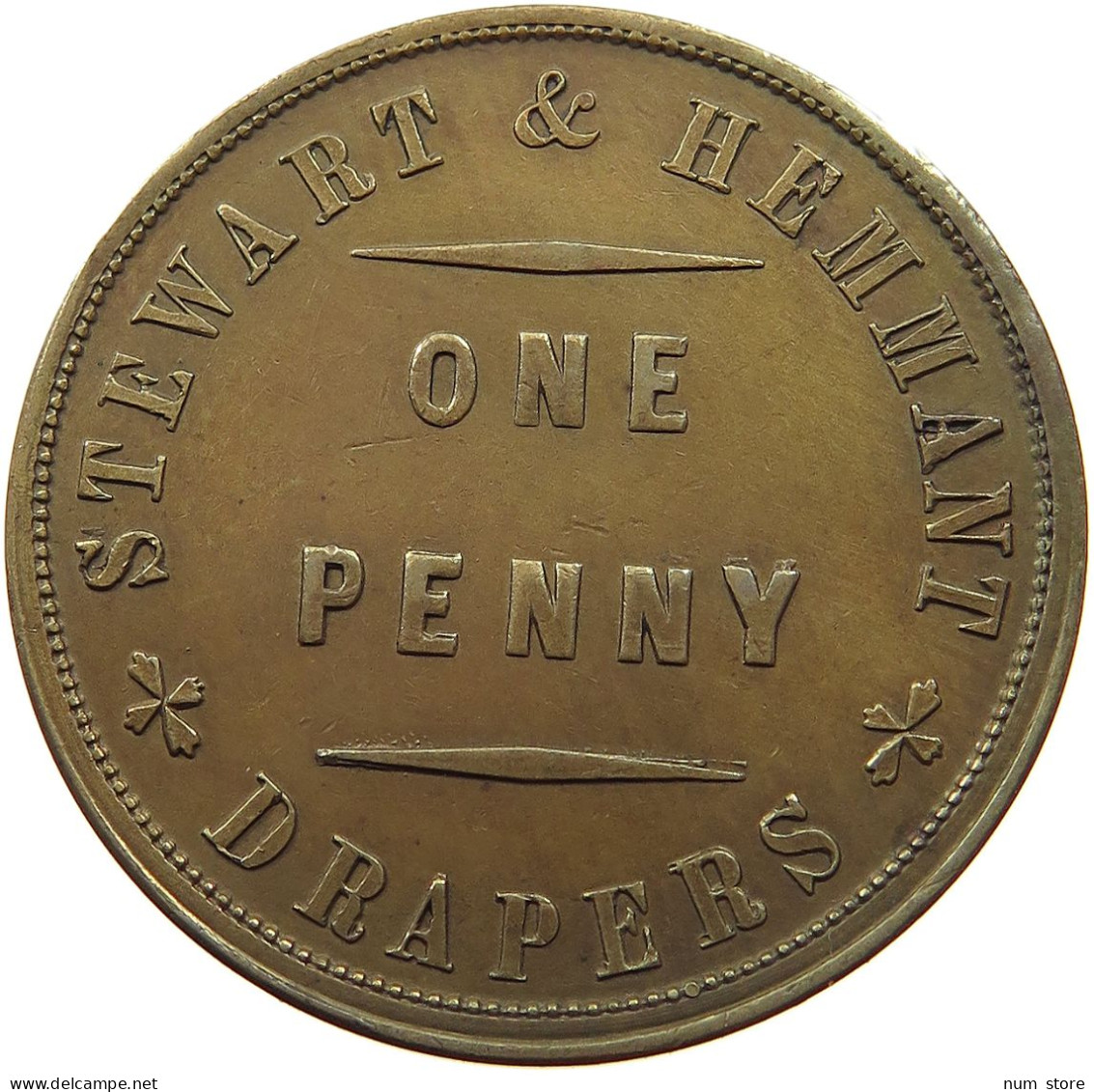 AUSTRALIA PENNY TOKEN  Victoria (1837-1901) BRISBANE STEWART HEMMANT DRAPERS #t059 0181 - Penny