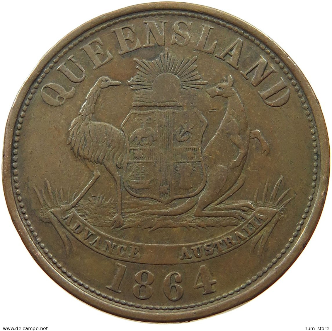 AUSTRALIA PENNY TOKEN 1864 Victoria (1837-1901) BRISBANE 1864 COUNTERSTAMPS #t059 0169 - Penny