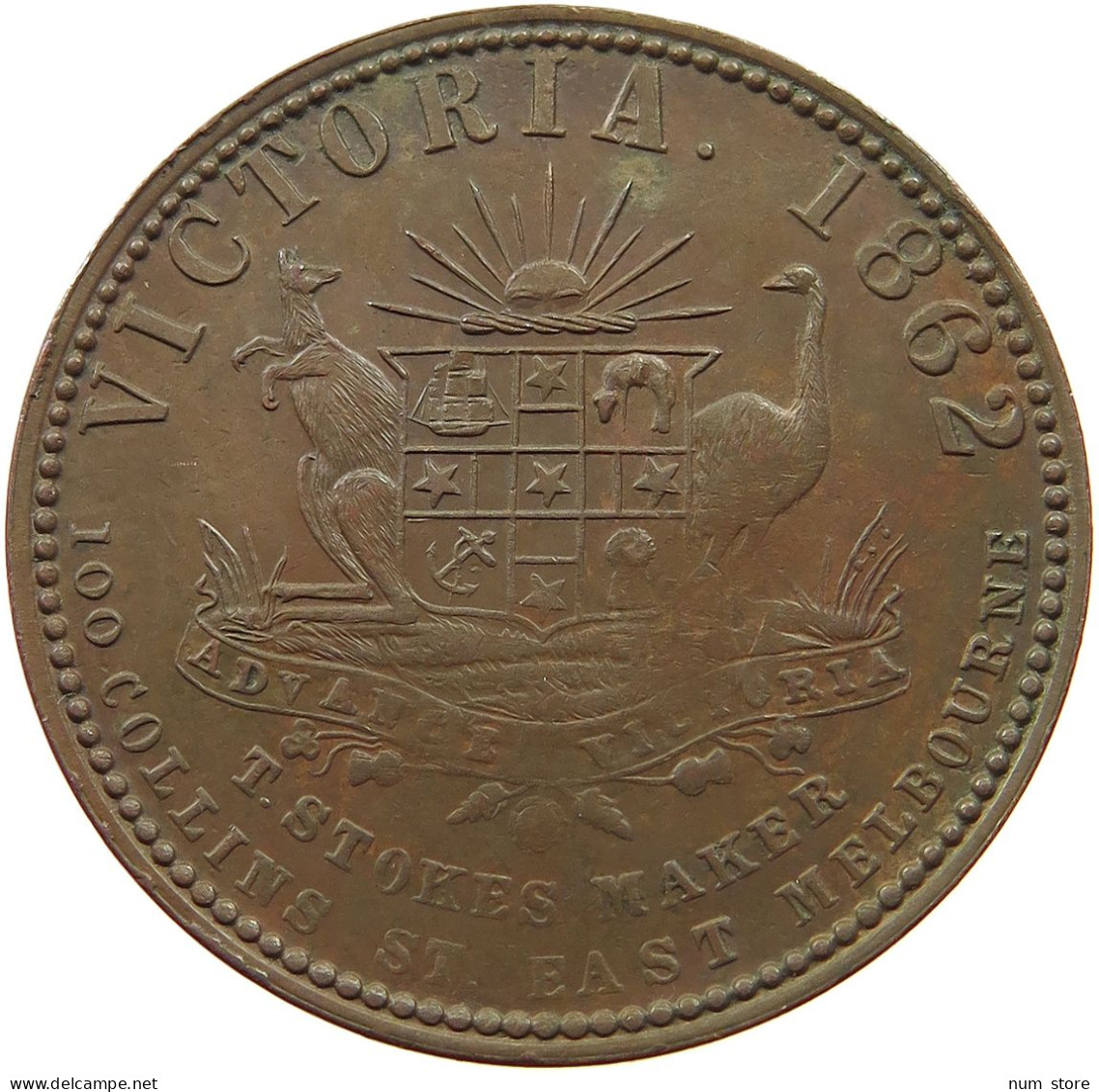 AUSTRALIA PENNY TOKEN 1862 Victoria (1837-1901) IN VINO VERITAS MELBOURNE #t059 0167 - Penny