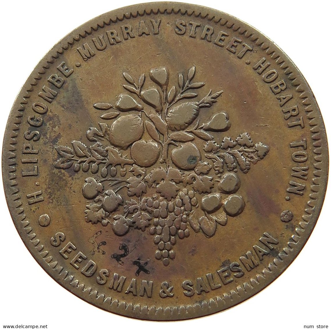 AUSTRALIA PENNY TOKEN  Victoria (1837-1901) HOBART TOWN LIPSCOMBE TASMANIA #t059 0165 - Penny