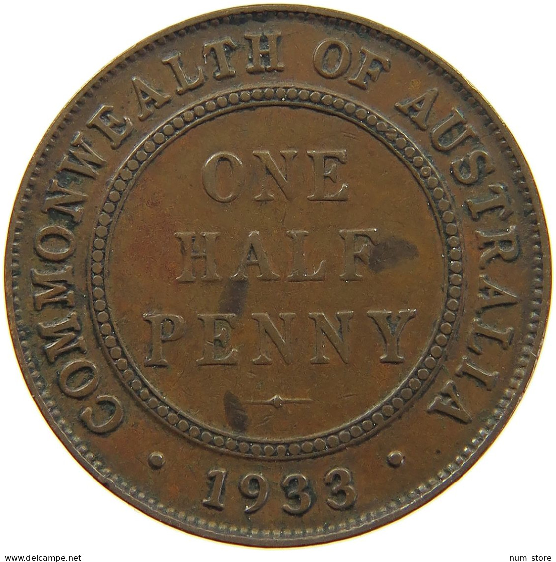 AUSTRALIA HALFPENNY 1933 George V. (1910-1936) #c022 0023 - ½ Penny