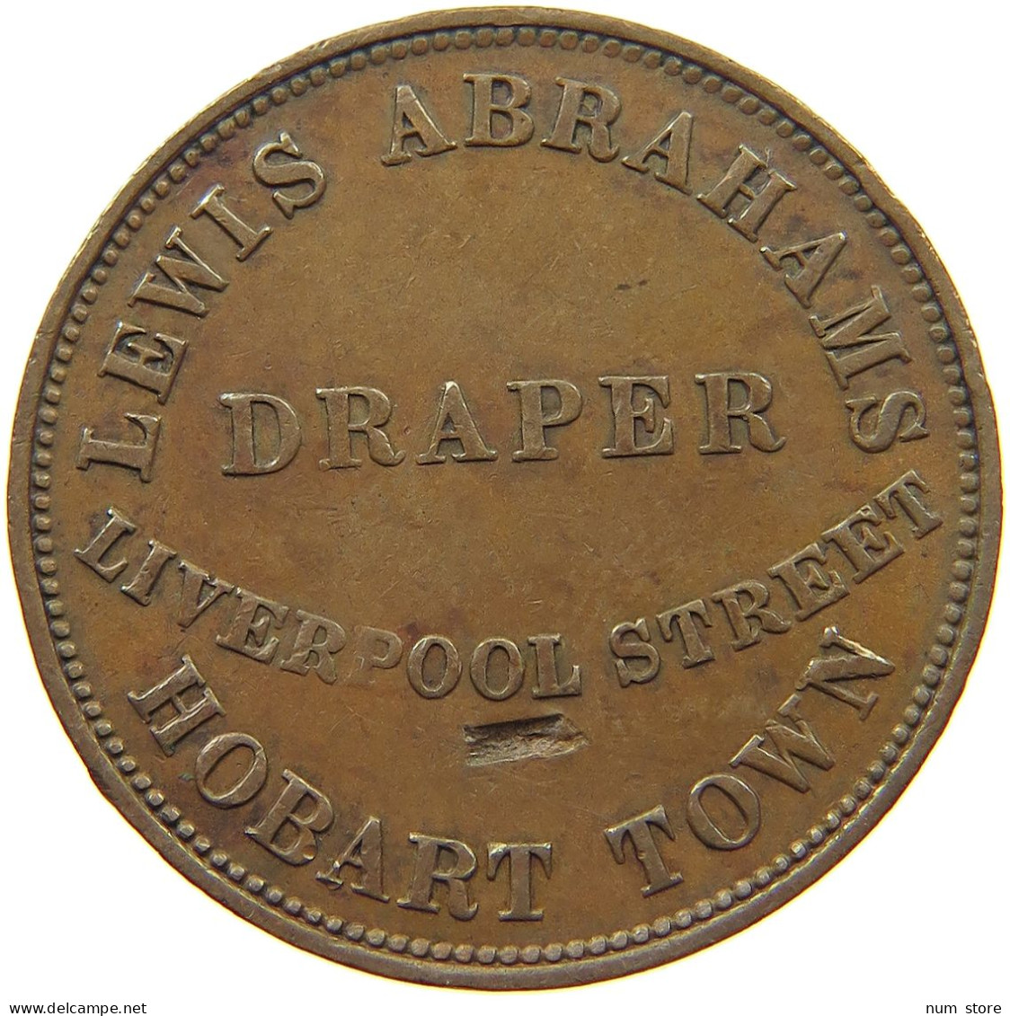 AUSTRALIA HALF PENNY TOKEN 1855 Victoria 1837-1901 LEWIS ABRAHAMS HOBART TOWN TASMANIA #t108 0175 - ½ Penny