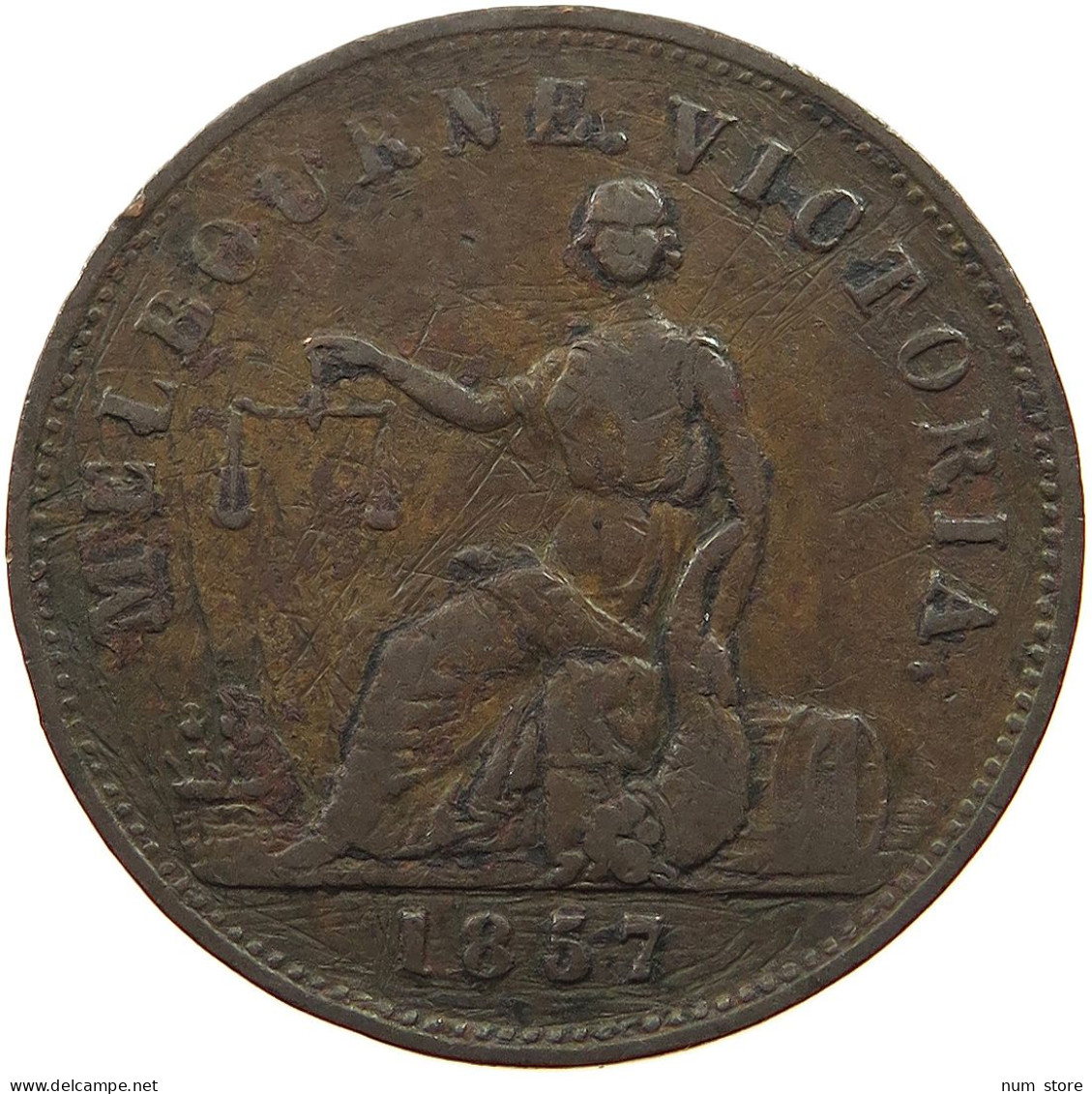 AUSTRALIA HALF PENNY TOKEN 1857 Victoria (1837-1901) MELBOURNE #t059 0207 - ½ Penny