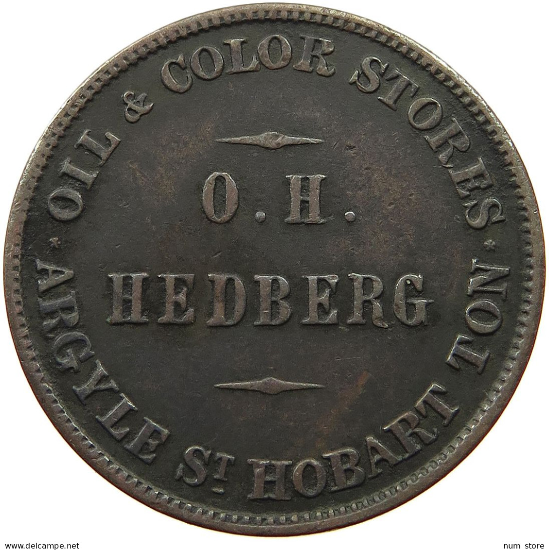 AUSTRALIA HALF PENNY TOKEN  Victoria (1837-1901) TOKEN O H HEDBERG SWEDISH HUSE HOBART #t059 0197 - ½ Penny