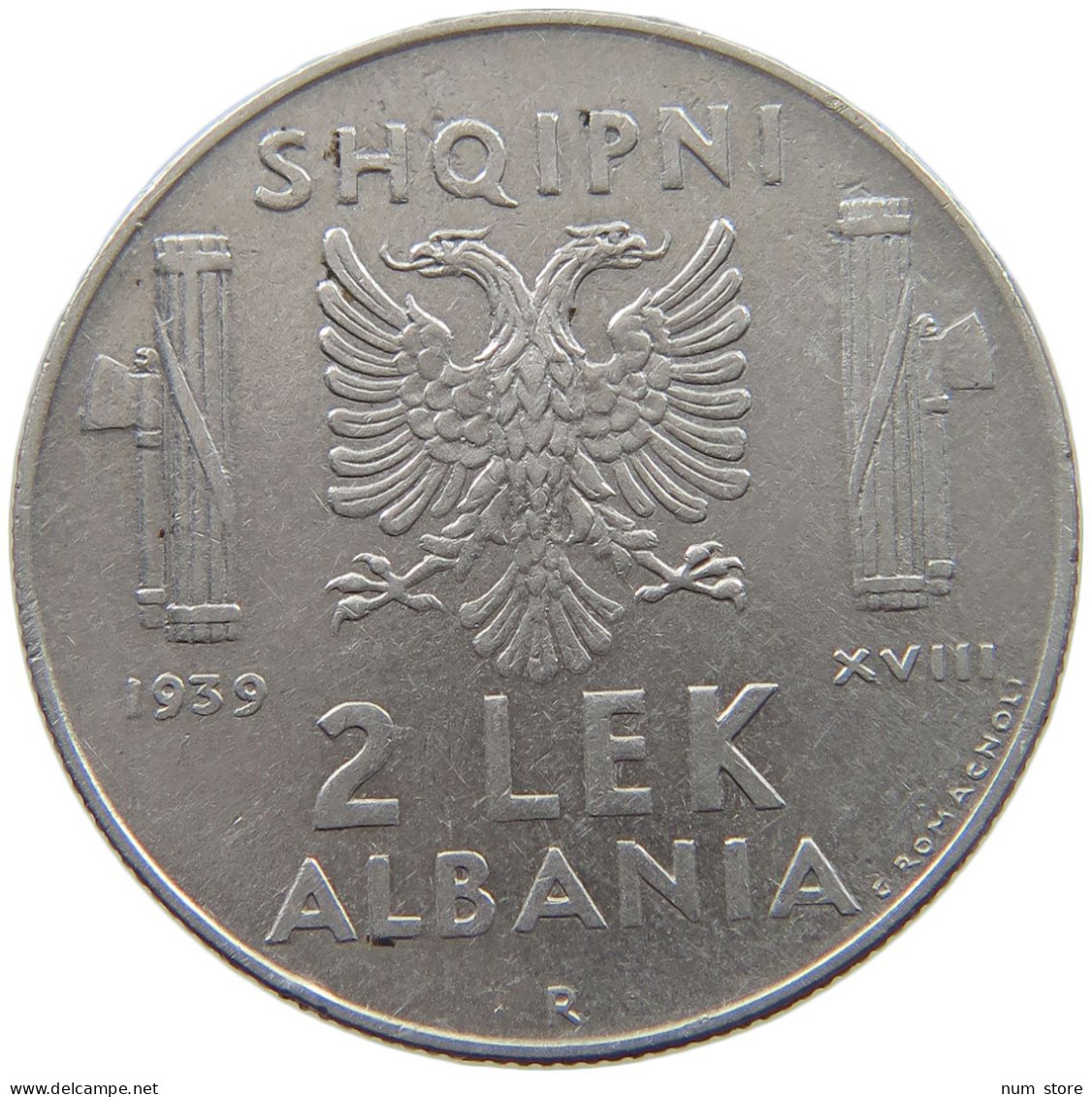 ALBANIA 2 LEK 1939  #t005 0067 - Albania
