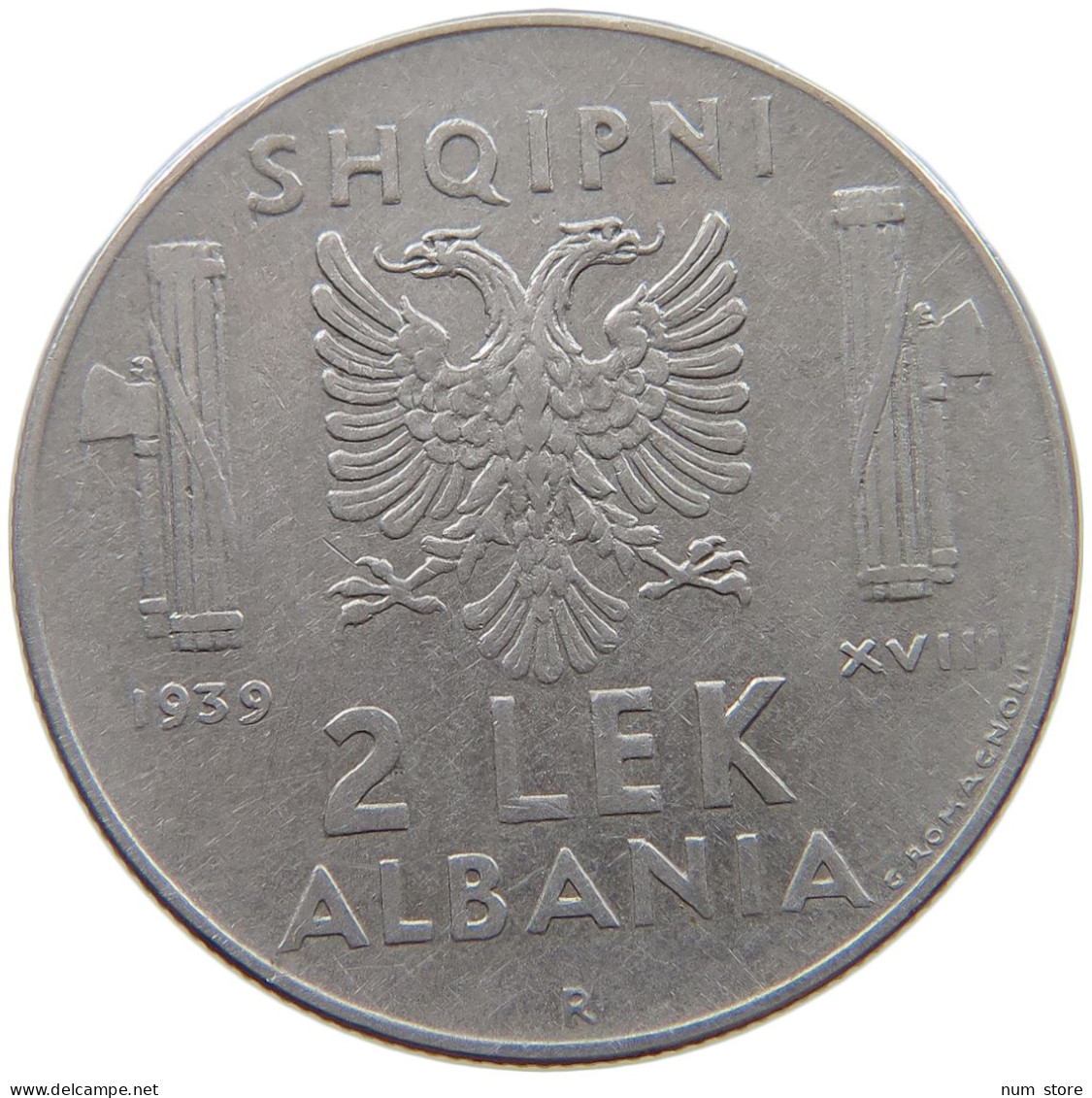 ALBANIA 2 LEK 1939  #s056 0063 - Albania