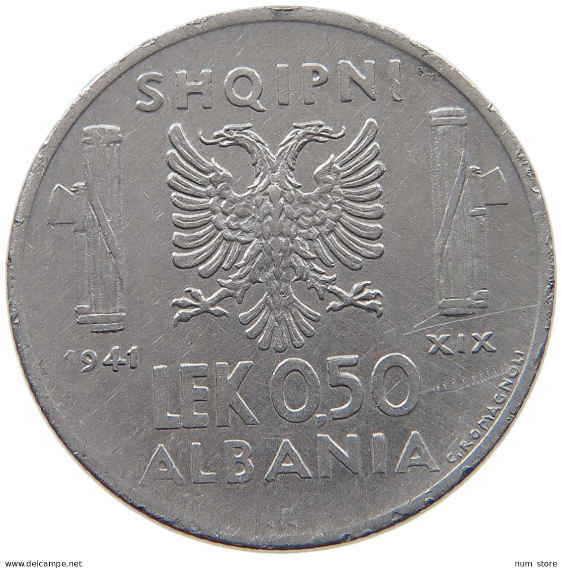 ALBANIA 1/2 LEK 1941 Italian Occupation (1939-1943) #c015 0055 - Albania
