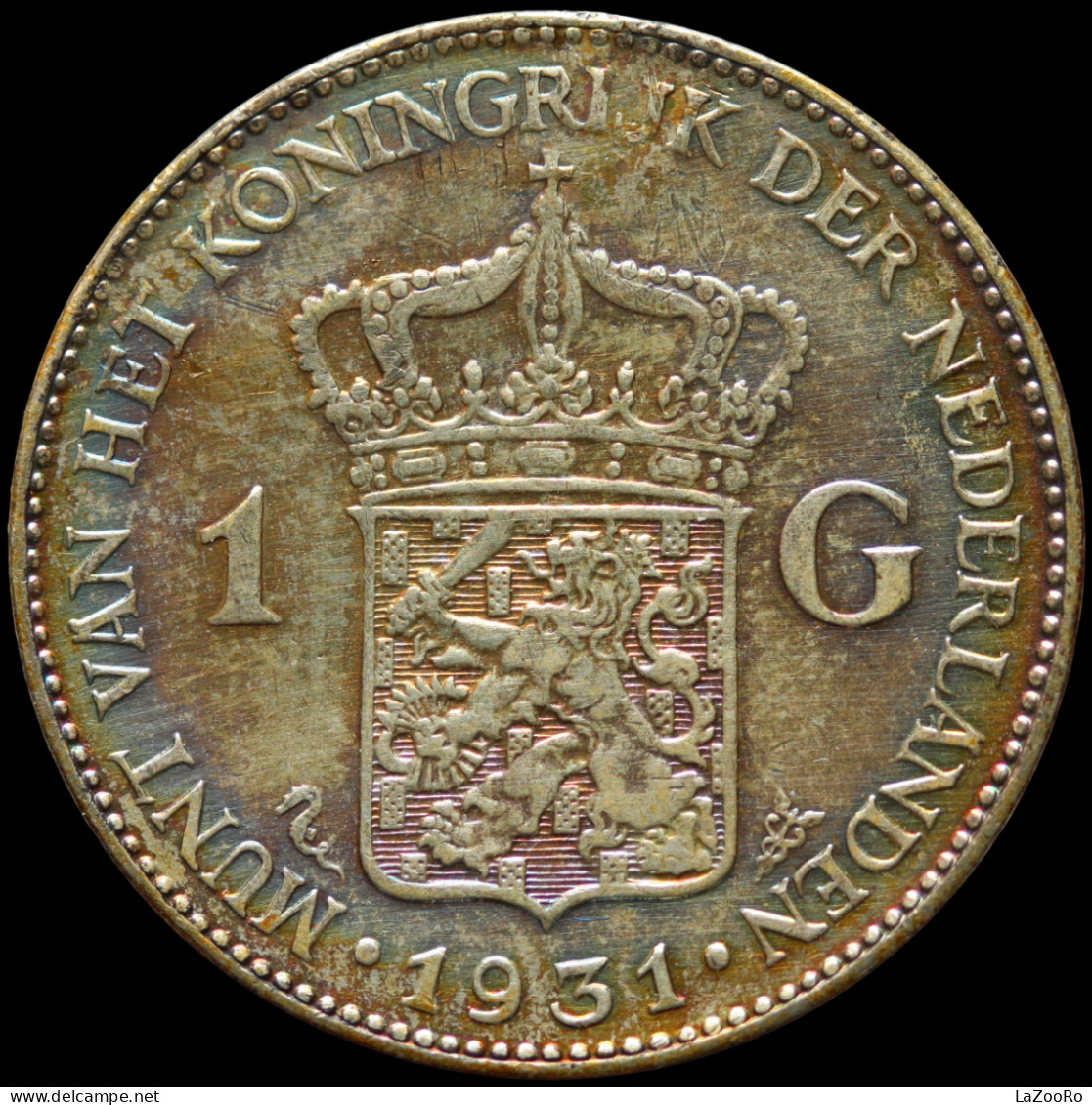 LaZooRo: Netherlands 1 Gulden 1931 XF Rainbow - Silver - 1 Gulden