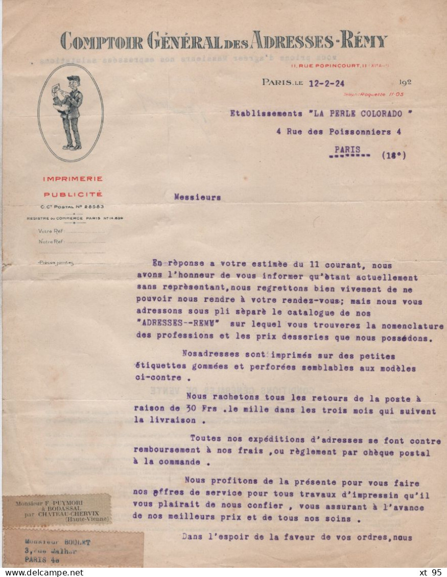 Comptoir General Des Adresses Saint Remy - 1924 - Illustration Facteur - 1900 – 1949