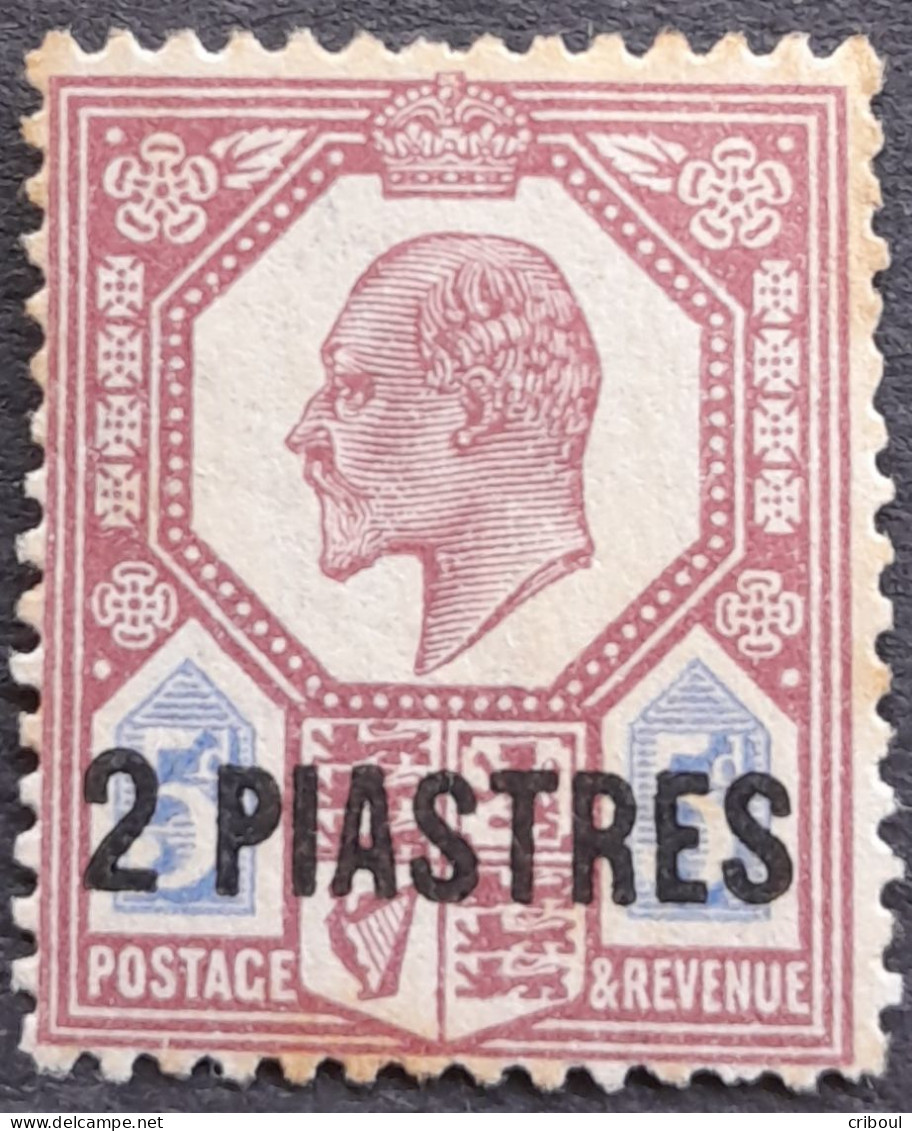 Levant Britannique 1905 Edward VII Timbre Grande Bretagne Great Britain Surchargé Overprinted 2 PI Yvert 23 (*) MNG - Levante Británica