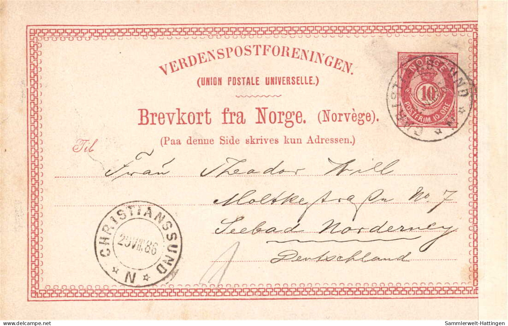 602522 | Ganzsache Aus Christianssund, Norwegen An Einen Gast Auf Norderney  | Norderney (W - 2982), -, - - Enteros Postales