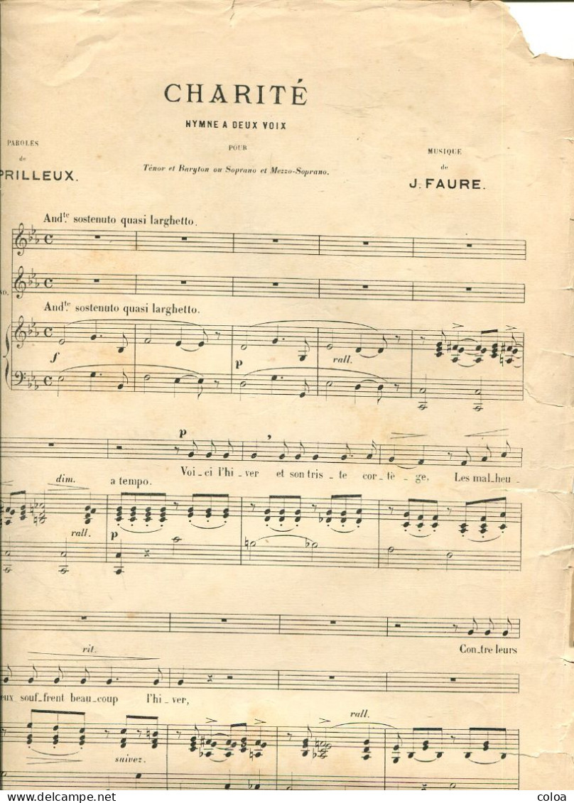 Partition Charité Hymne Poésie De V. PRILLEUX Musique De J. FAURE 1898 - D-F