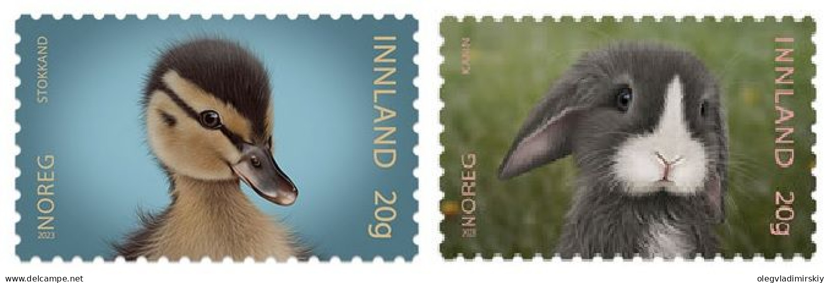 Norway Norvege Norwegen 2023 Fauna Duckling And Little Rabbit Set Of 2 Stamps MNH - Conigli