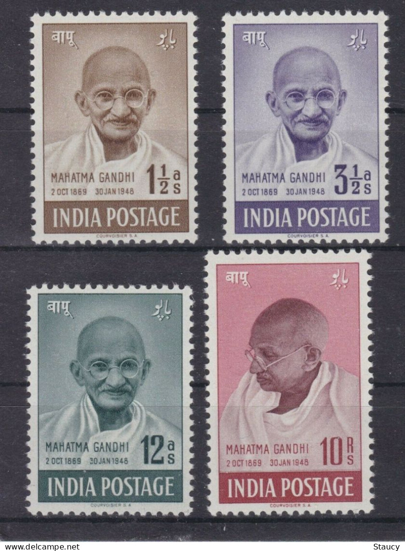 India 1948 Mahatma Gandhi Mourning 4v SET Mounted Mint, NICE COLOUR As Per Scan - Mahatma Gandhi